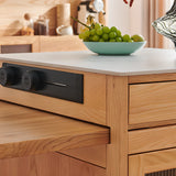 Stationary Natural Storage Rectangle Oak Kitchen Island Image - 5