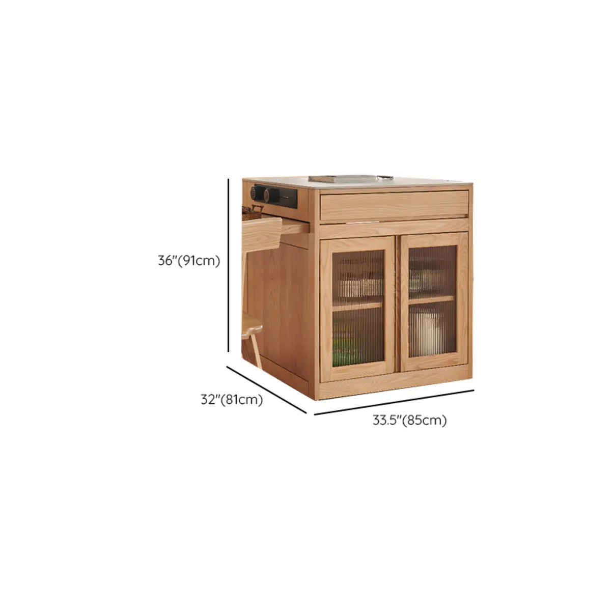 Stationary Natural Storage Rectangle Oak Kitchen Island 