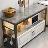 Stationary Rectangle Stone Grey Kitchen Island Storage Image - 1