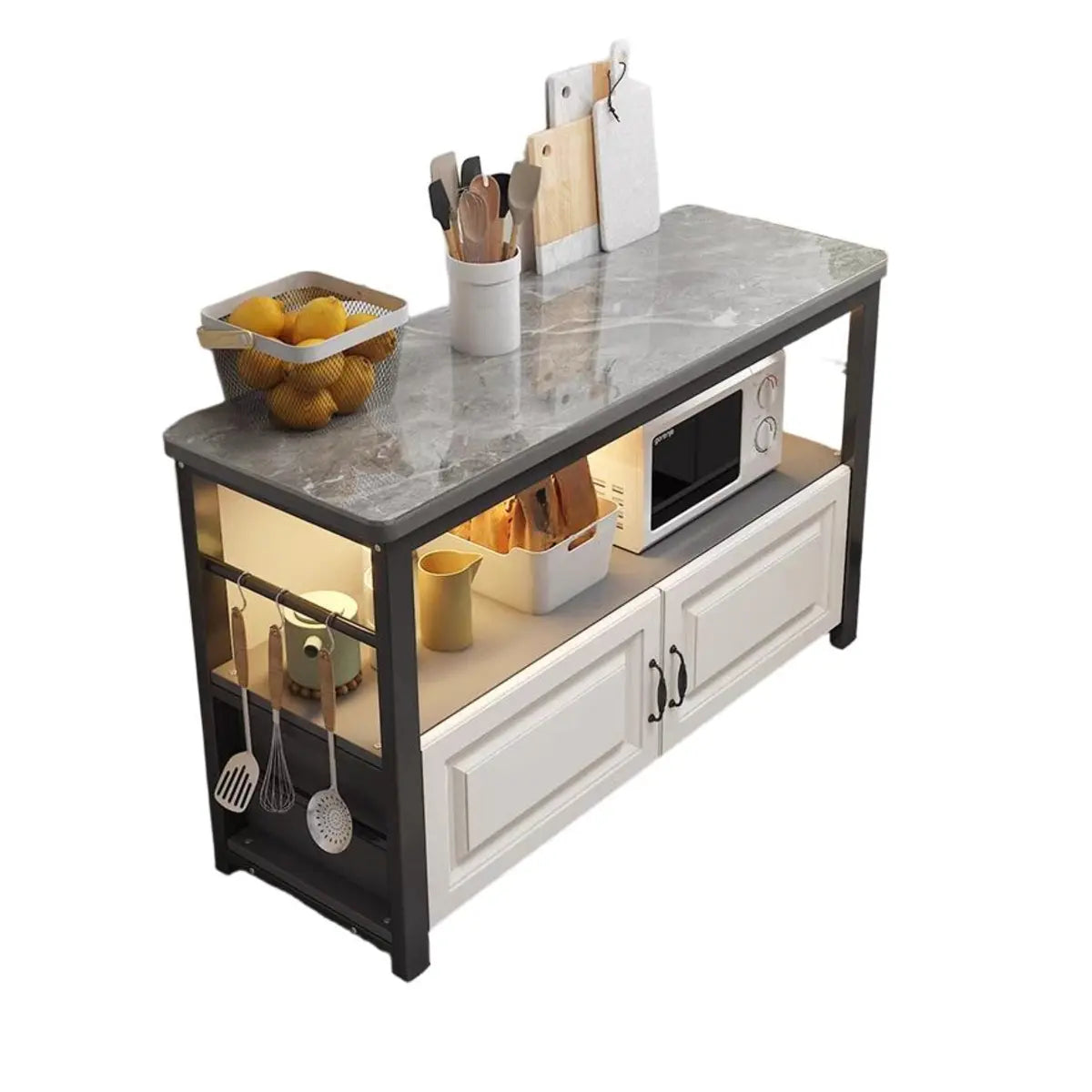 Stationary Rectangle Stone Grey Kitchen Island Storage Image - 6