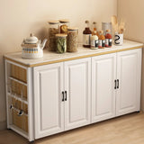 Stationary Rectangle Stone Top White Cabinets Kitchen Island Image - 3