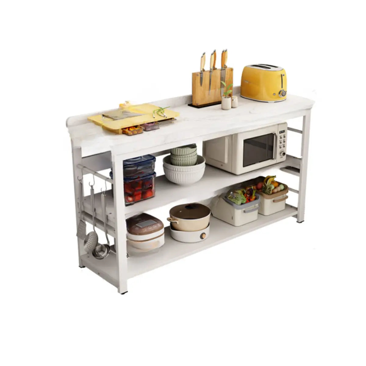 Stationary Rectangle Stone White Kitchen Island with Storage Image - 10