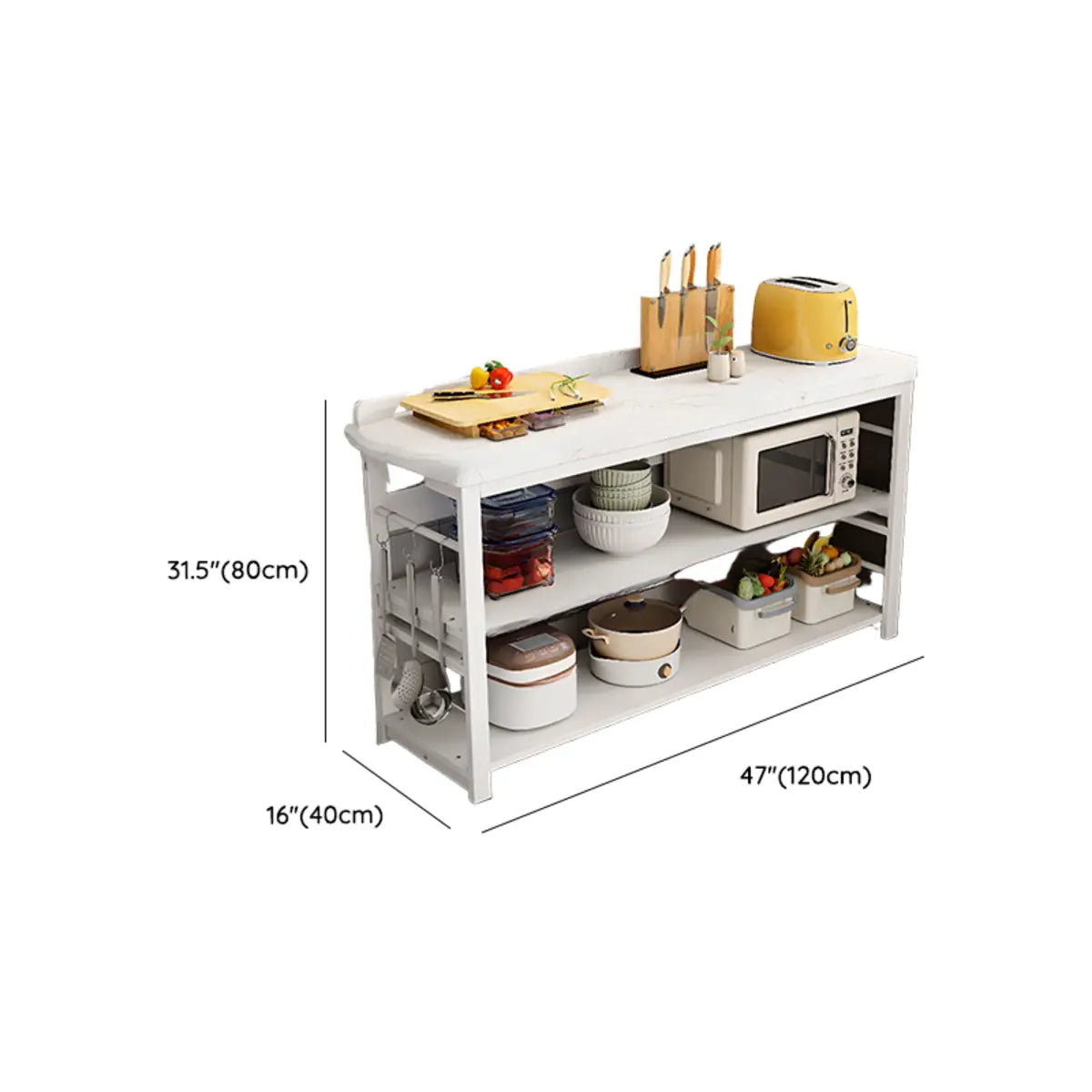 Stationary Rectangle Stone White Kitchen Island with Storage Image - 21