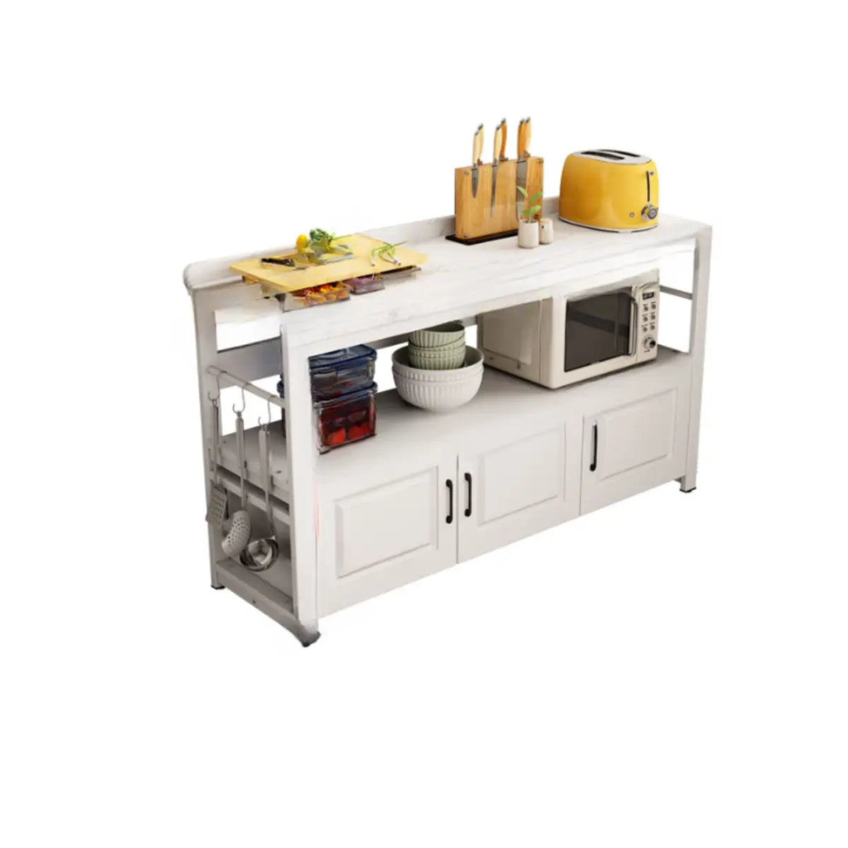 Stationary Rectangle Stone White Kitchen Island with Storage Image - 8