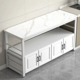 Stationary Rectangle White Stone Kitchen Island with Storage Image - 1