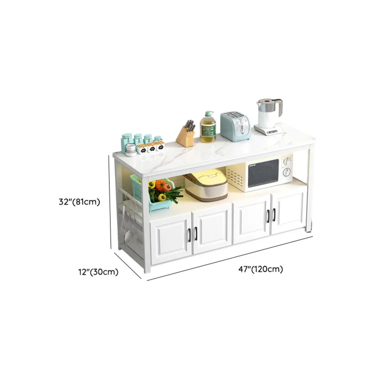 Stationary Rectangle White Stone Kitchen Island with Storage Image - 13