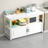 Stationary Rectangle White Stone Kitchen Island with Storage Image - 2