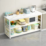 Stationary Rectangle White Stone Kitchen Island with Storage Image - 5