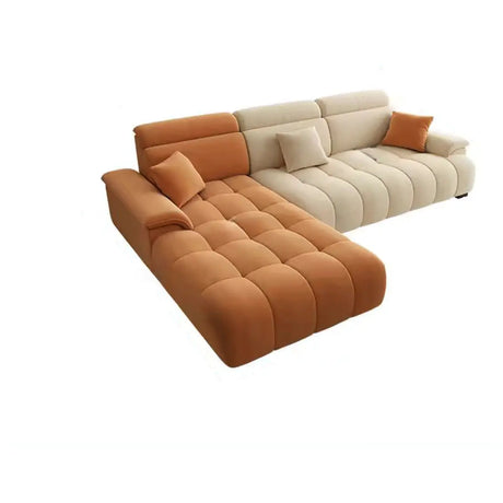 Stationary Two-Tone Abrasive Cloth L-Shape Sofa Chaise Image - 2