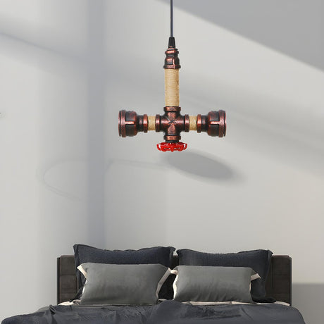 Steampunk Bedroom Pipe Red Valve Pendant Light Chandelier Image - 1