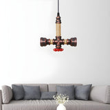 Steampunk Bedroom Pipe Red Valve Pendant Light Chandelier Image - 2