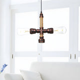 Steampunk Bedroom Pipe Red Valve Pendant Light Chandelier Image - 5