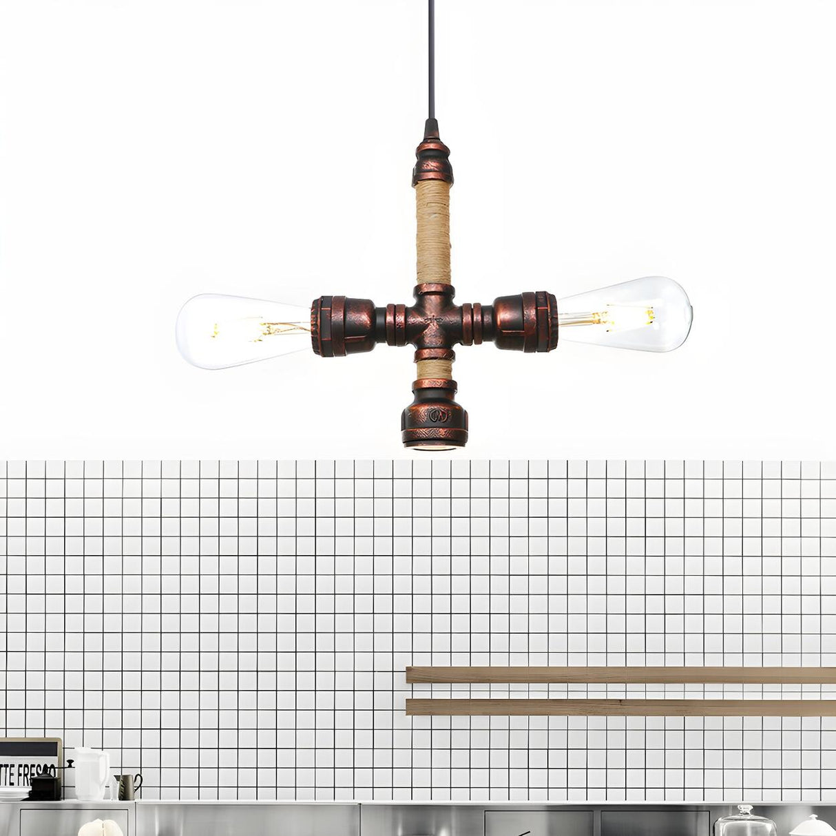 Steampunk Bedroom Pipe Red Valve Pendant Light Chandelier Image - 6