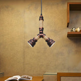 Steampunk Bedroom Pipe Red Valve Pendant Light Chandelier Image - 9