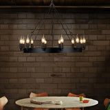 Steampunk Circular Black Metal Dining Room Large Chandelier Image - 1