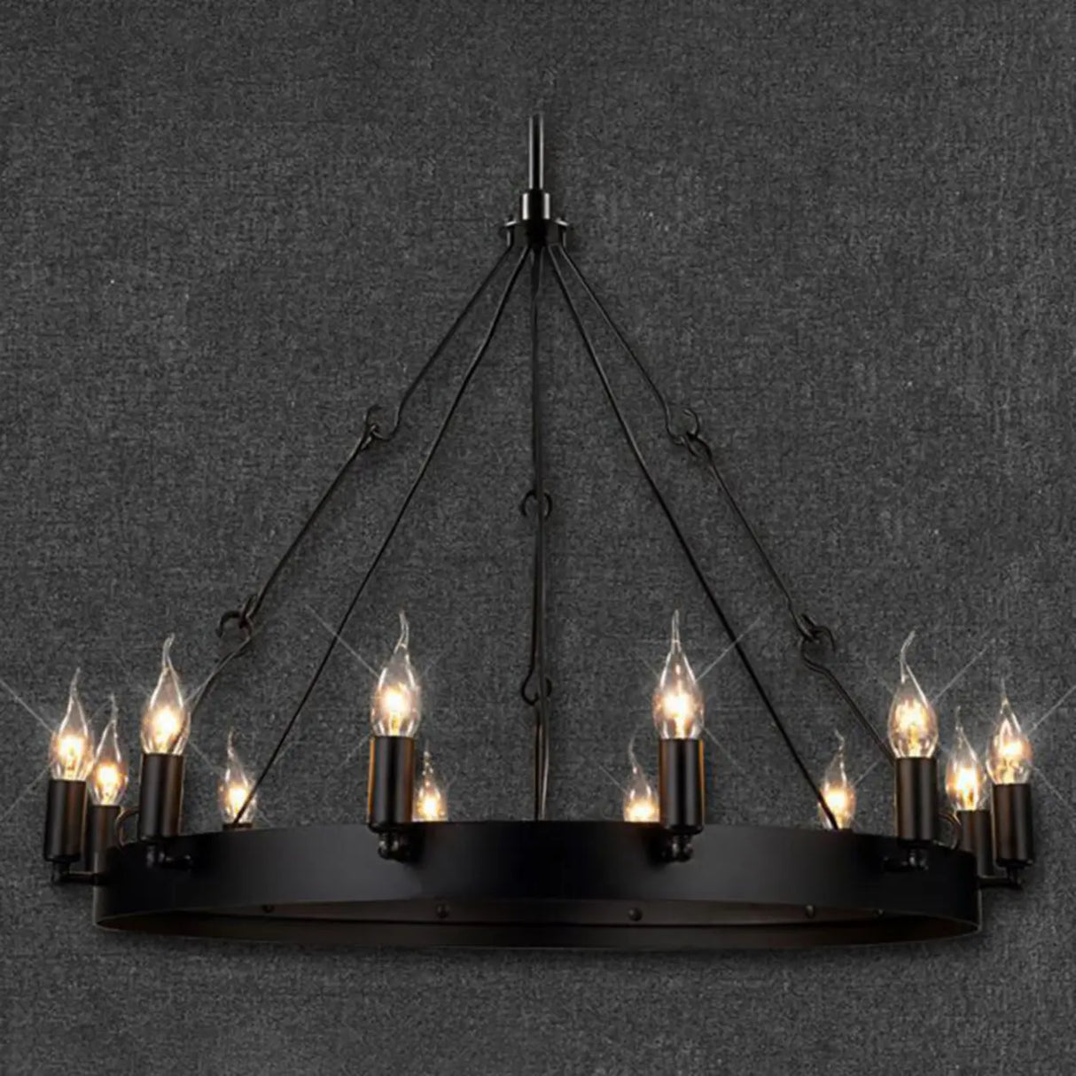 Steampunk Circular Black Metal Dining Room Large Chandelier Image - 2