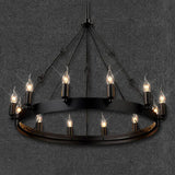 Steampunk Circular Black Metal Dining Room Large Chandelier Image - 8