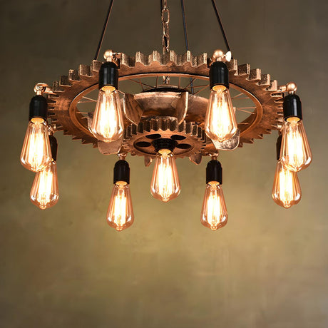 Steampunk Gear Wheel Industrial Edison Bulbs Chandelier Image - 1