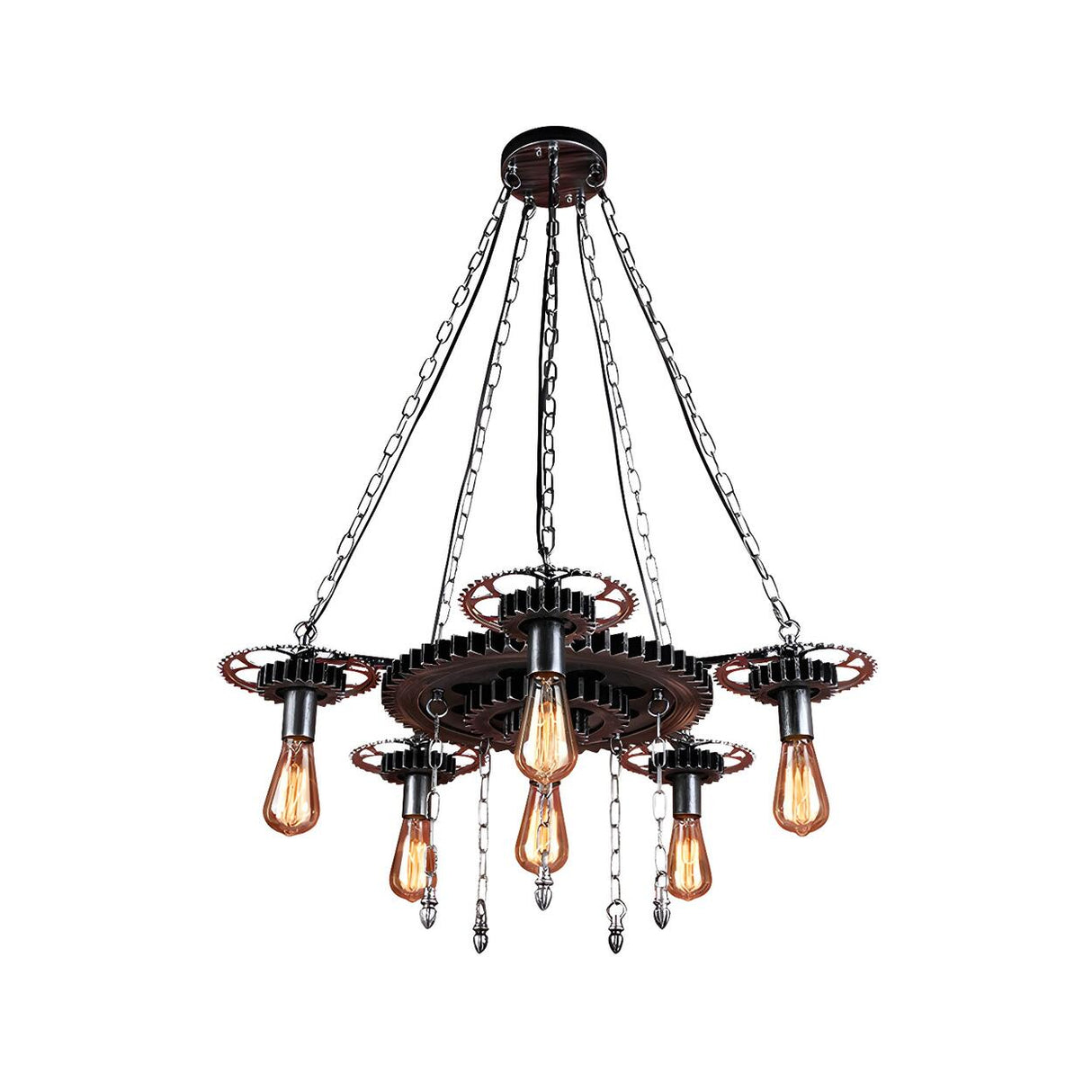 Steampunk Industrial Restaurant Gear Edison Bulb Chandelier Image - 3