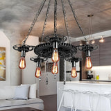 Steampunk Industrial Restaurant Gear Edison Bulb Chandelier Image - 6