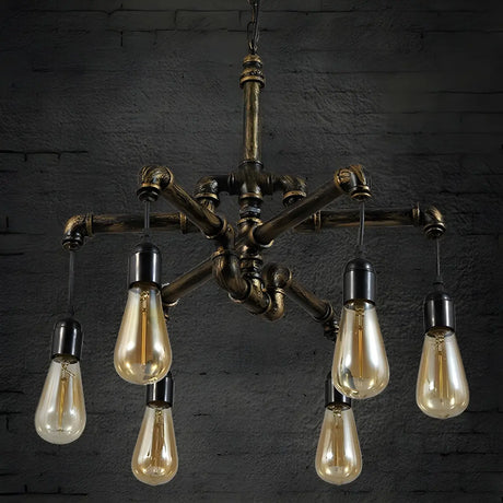 Steampunk Pipe Brass Metal Medium Edison Bulb Chandelier Image - 2