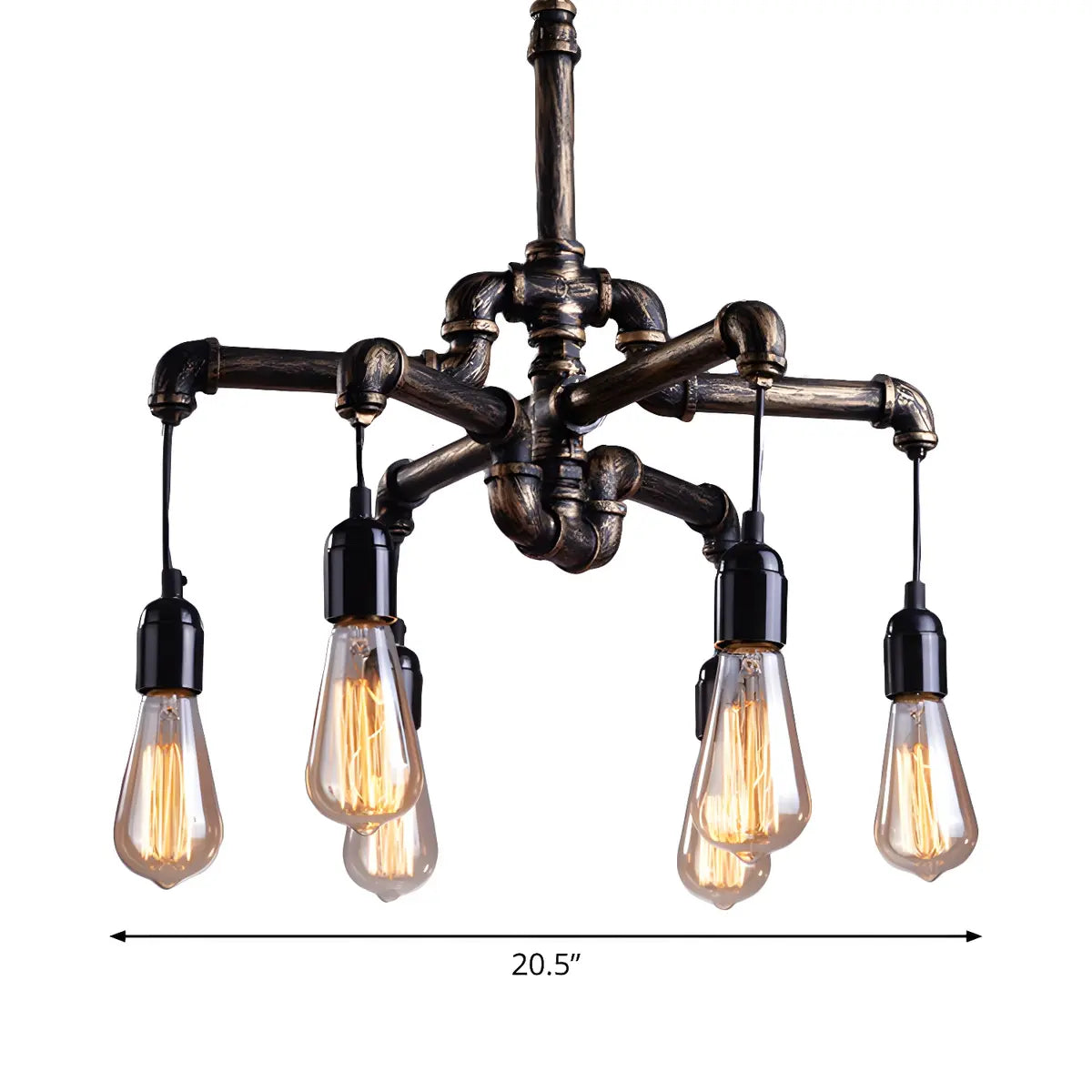 Steampunk Pipe Brass Metal Medium Edison Bulb Chandelier Image - 9