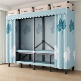 Steel Blue 2-Shelf Wardrobe with Leaf Design Curtain Image - 11