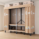 Steel Blue 2-Shelf Wardrobe with Leaf Design Curtain Image - 17