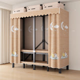 Steel Blue 2-Shelf Wardrobe with Leaf Design Curtain Image - 8