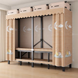 Steel Blue 2-Shelf Wardrobe with Leaf Design Curtain Image - 9