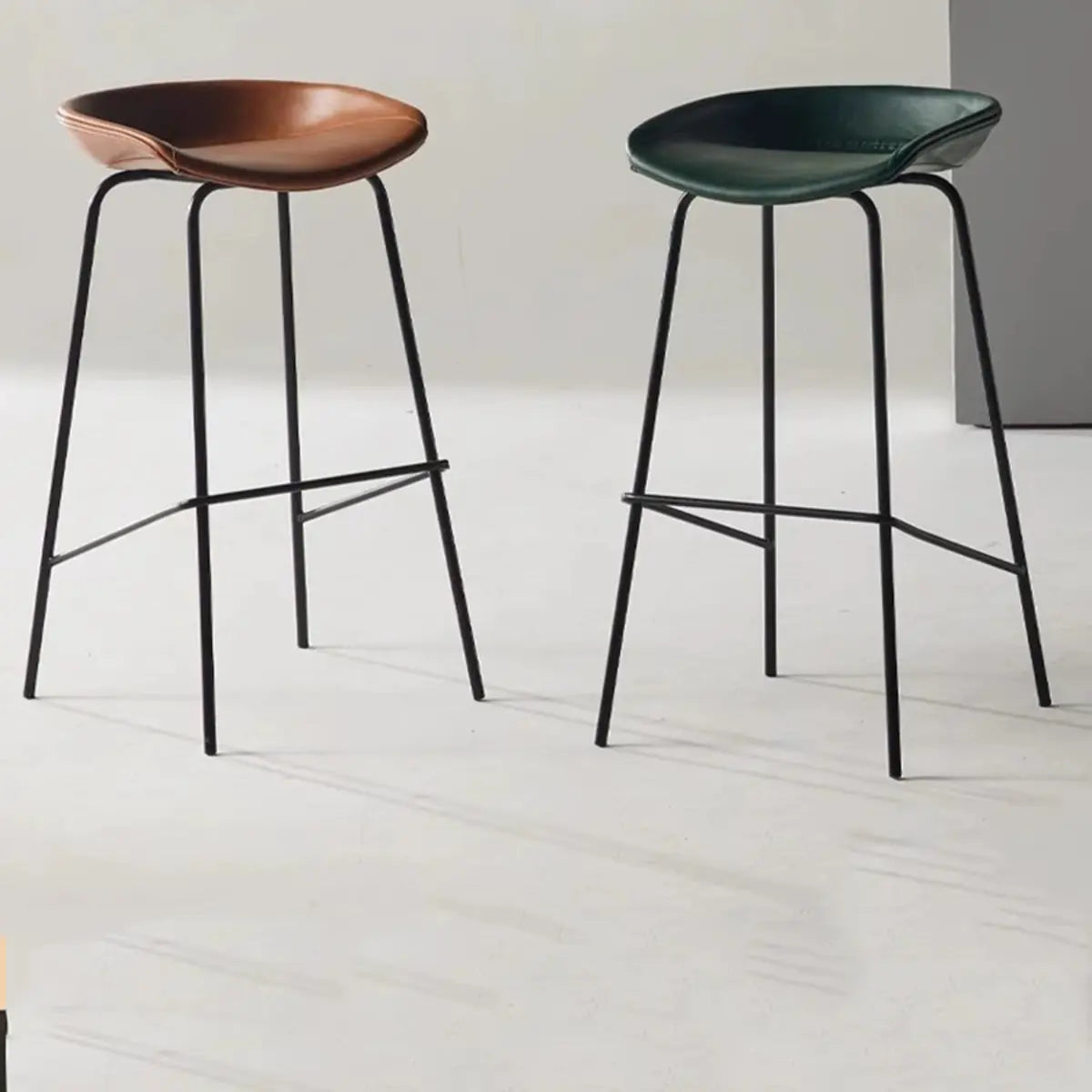 Steel Bucket Faux Leather Under Counter Bar Stools Image - 1