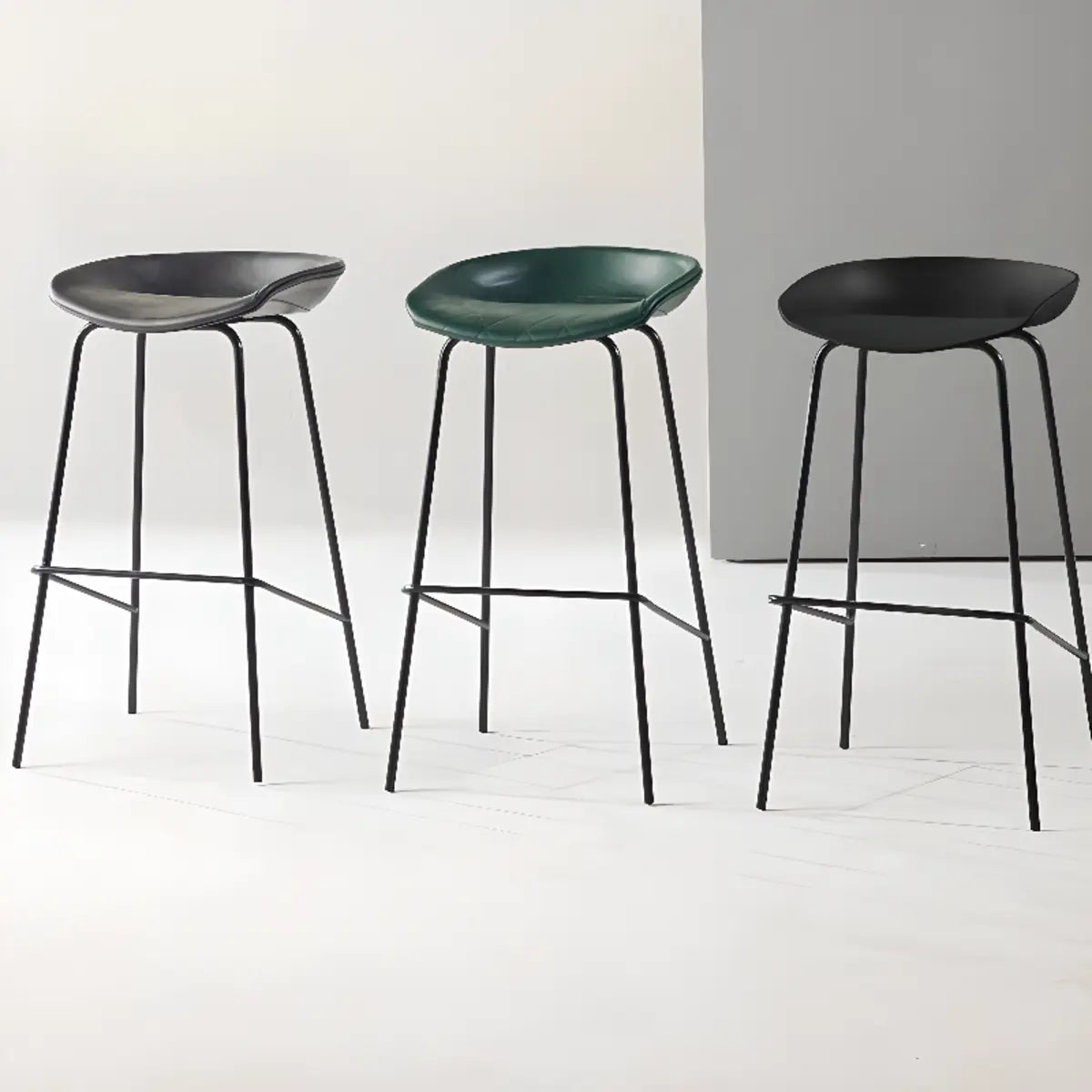 Steel Bucket Faux Leather Under Counter Bar Stools Image - 3