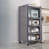 Steel Dining Hutch Storage China Cabinet Pantry Grey Image - 30