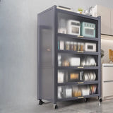 Steel Dining Hutch Storage China Cabinet Pantry Grey Image - 35