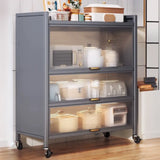 Steel Dining Hutch Storage China Cabinet Pantry Grey Image - 40