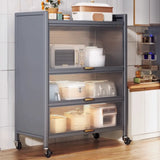 Steel Dining Hutch Storage China Cabinet Pantry Grey Image - 41