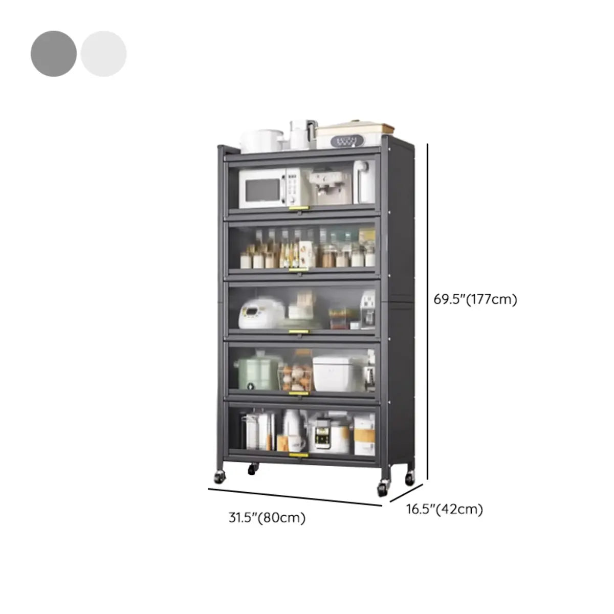 Steel Dining Hutch Storage China Cabinet Pantry Grey Image - 60