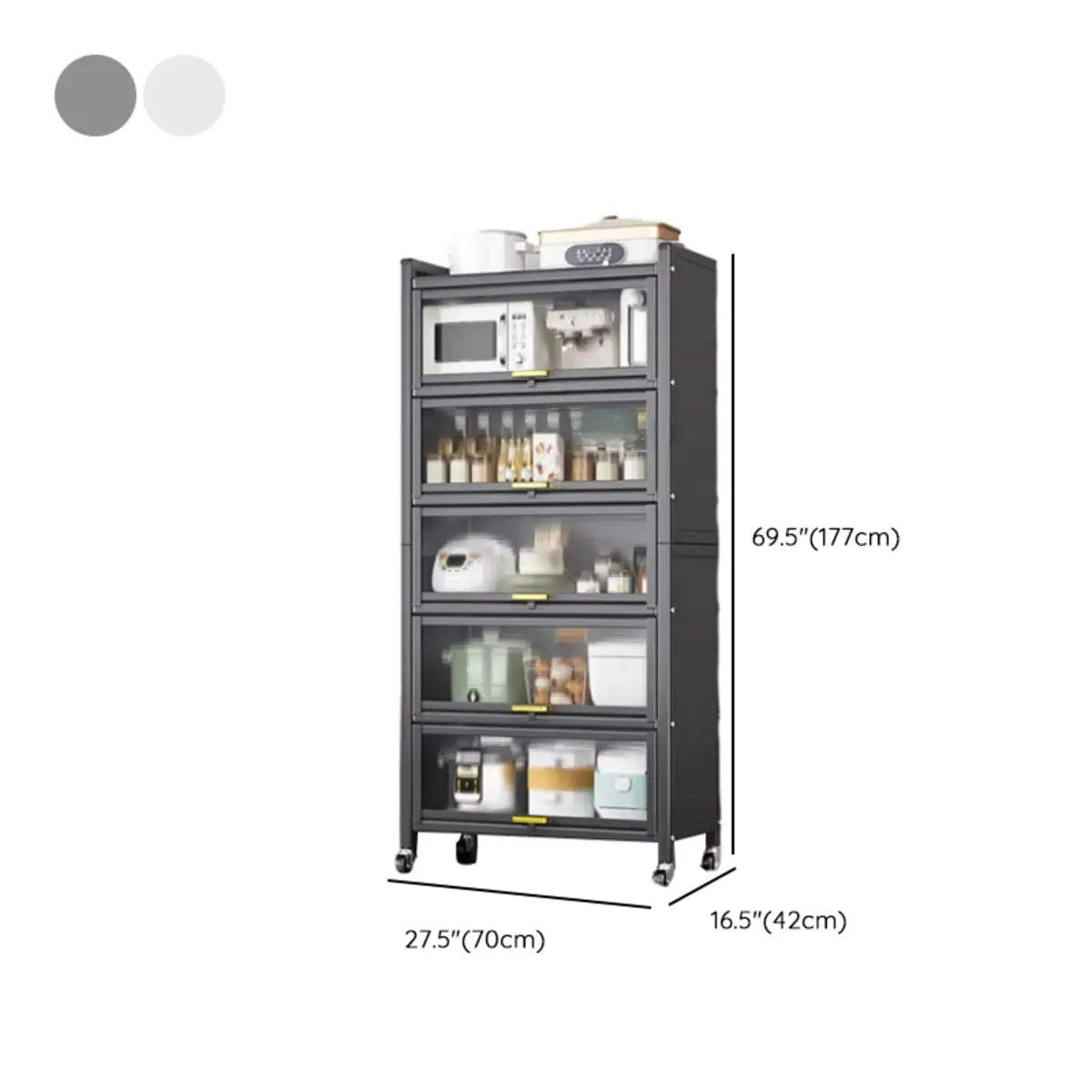 Steel Dining Hutch Storage China Cabinet Pantry Grey Image - 61