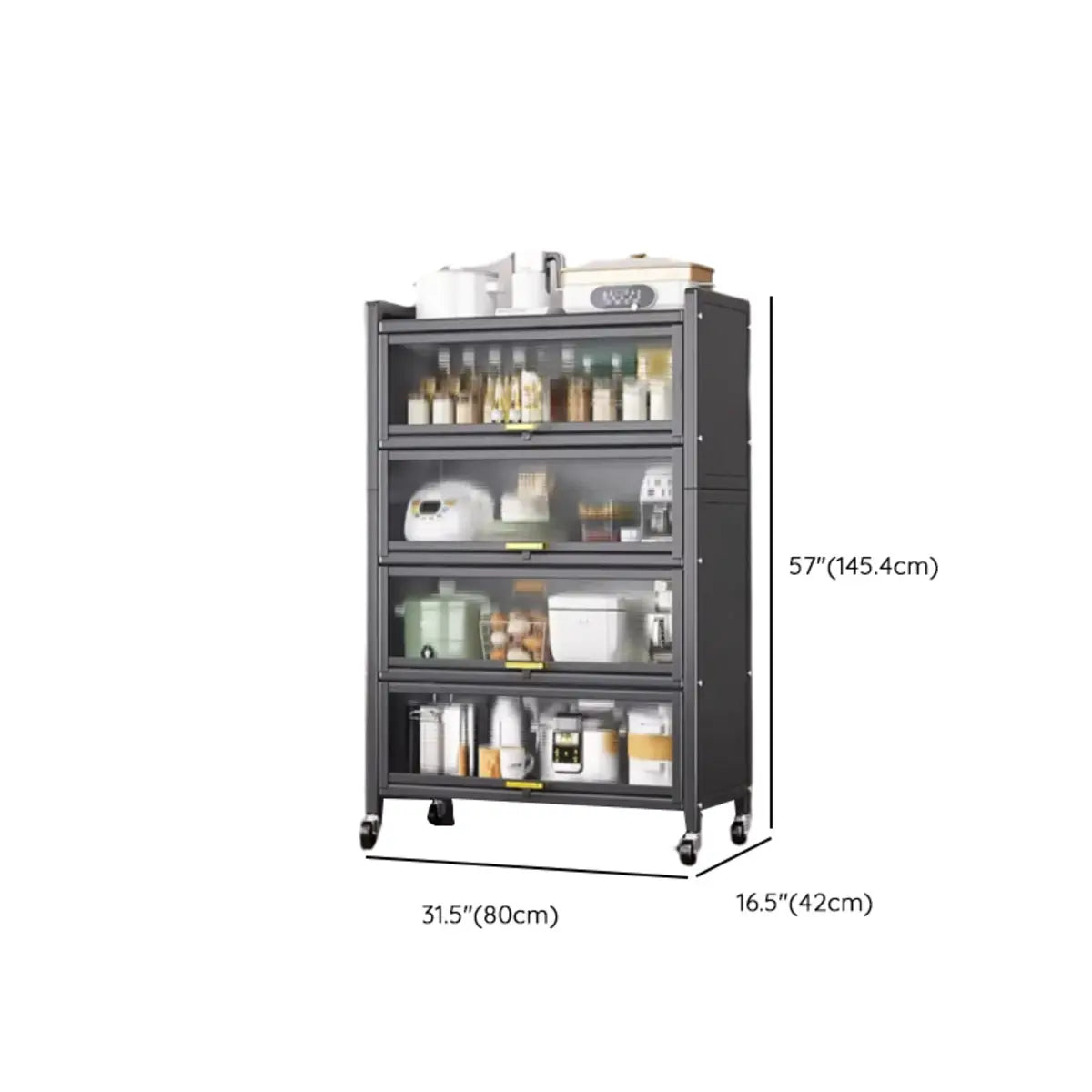 Steel Dining Hutch Storage China Cabinet Pantry Grey Image - 65