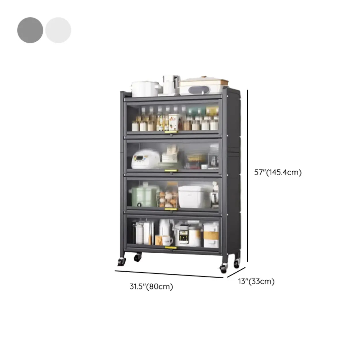 Steel Dining Hutch Storage China Cabinet Pantry Grey Image - 94