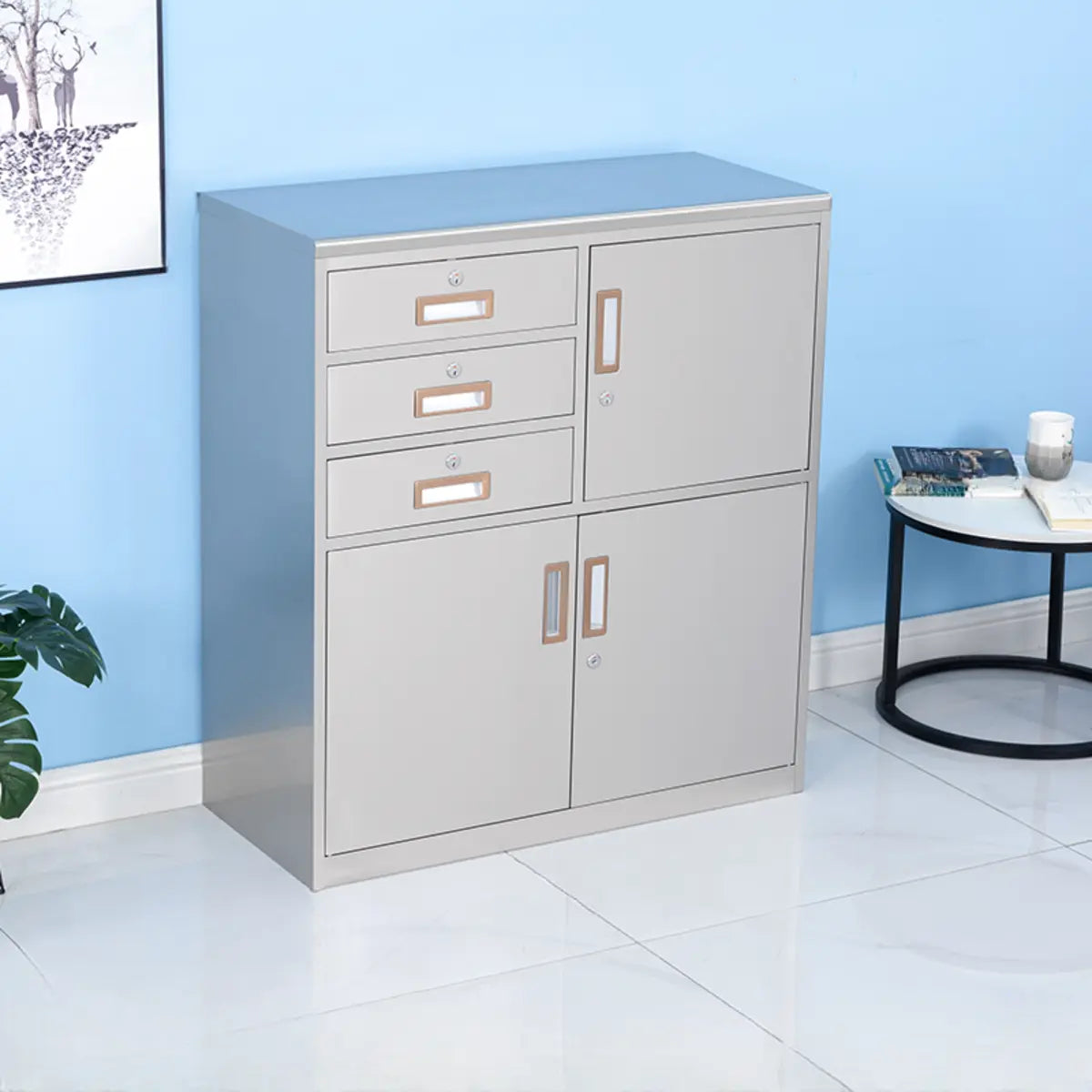 Steel Silver Multi-Compartment Office Cabinet with Locks Image - 5