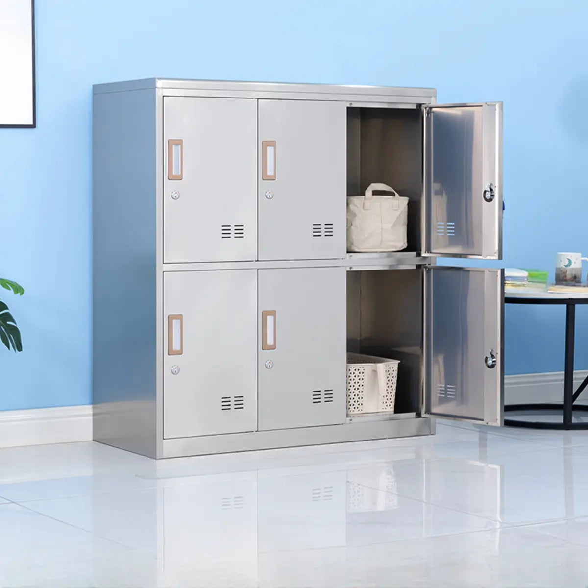 Steel Silver Multi-Compartment Office Cabinet with Locks Image - 8