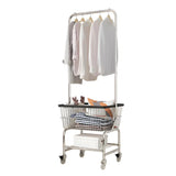 Steel Silver Storage Shelves Wheels Coat Rack with Basket Image - 8