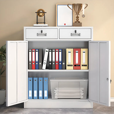 Steel White Office Storage Cabinet with Adjustable Shelves Image - 1