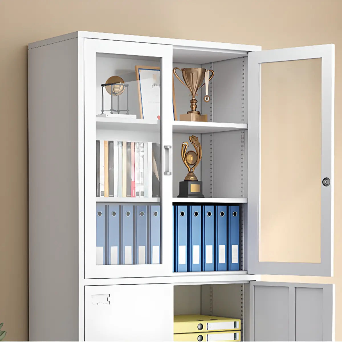 Steel White Office Storage Cabinet with Adjustable Shelves Image - 10