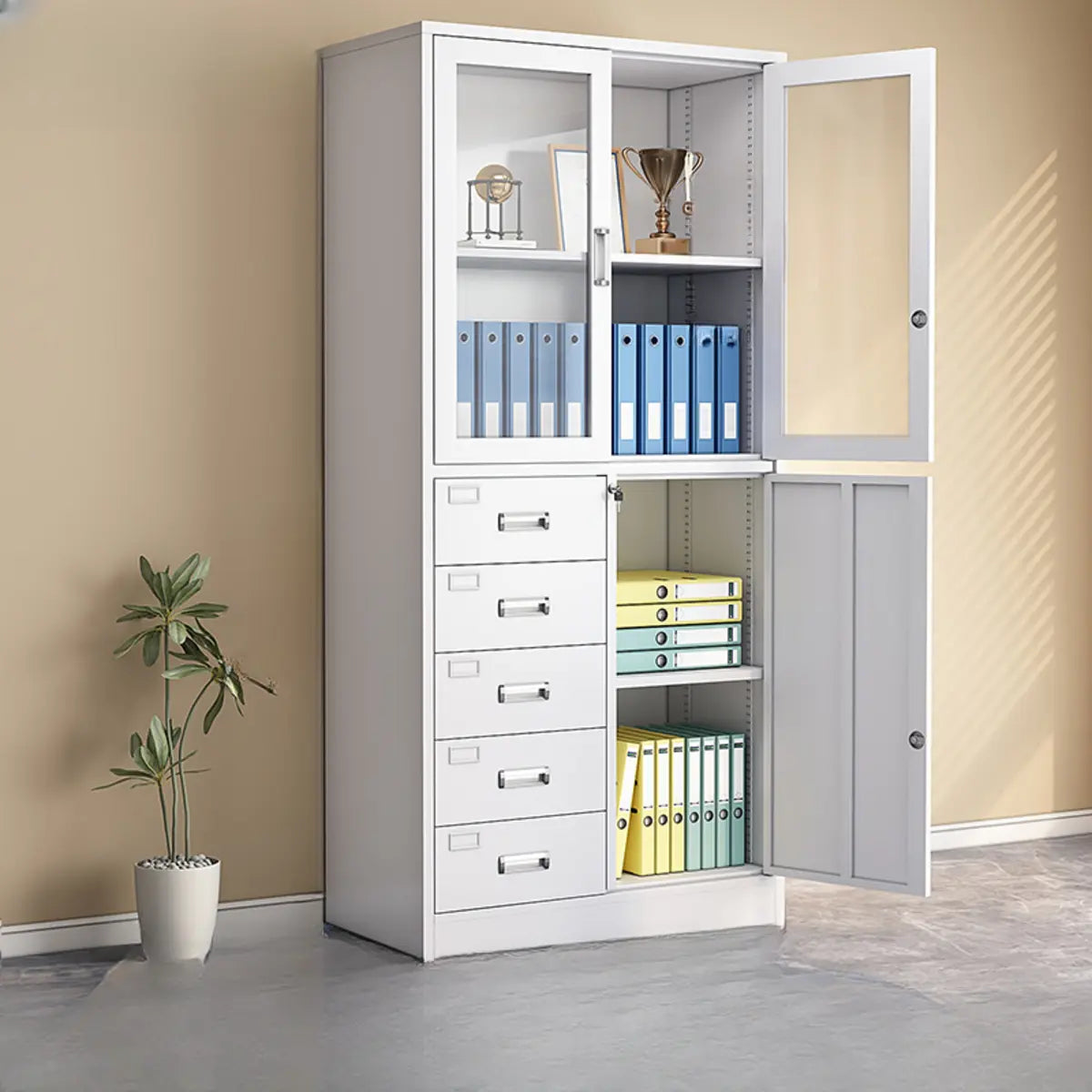 Steel White Office Storage Cabinet with Adjustable Shelves Image - 17