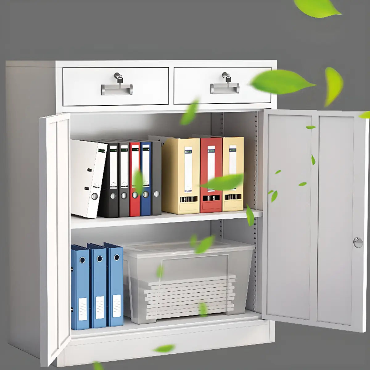 Steel White Office Storage Cabinet with Adjustable Shelves Image - 4