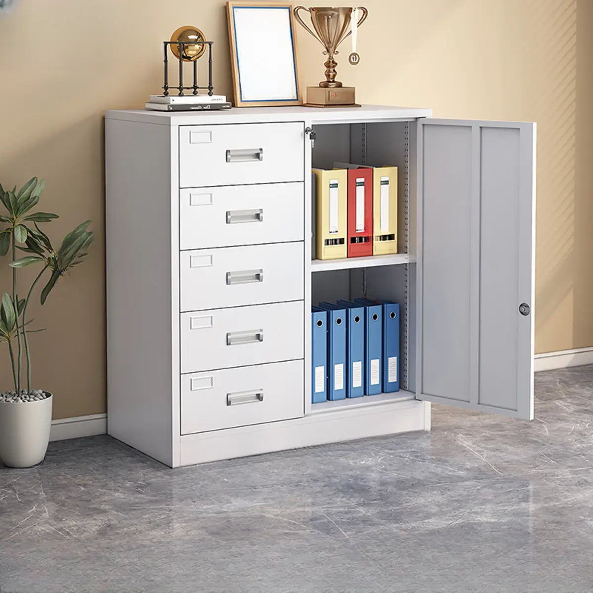 Steel White Office Storage Cabinet with Adjustable Shelves Image - 5