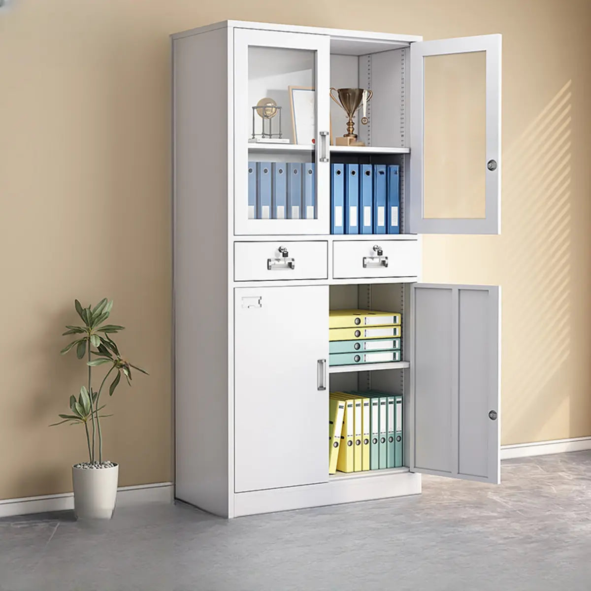 Steel White Office Storage Cabinet with Adjustable Shelves Image - 9