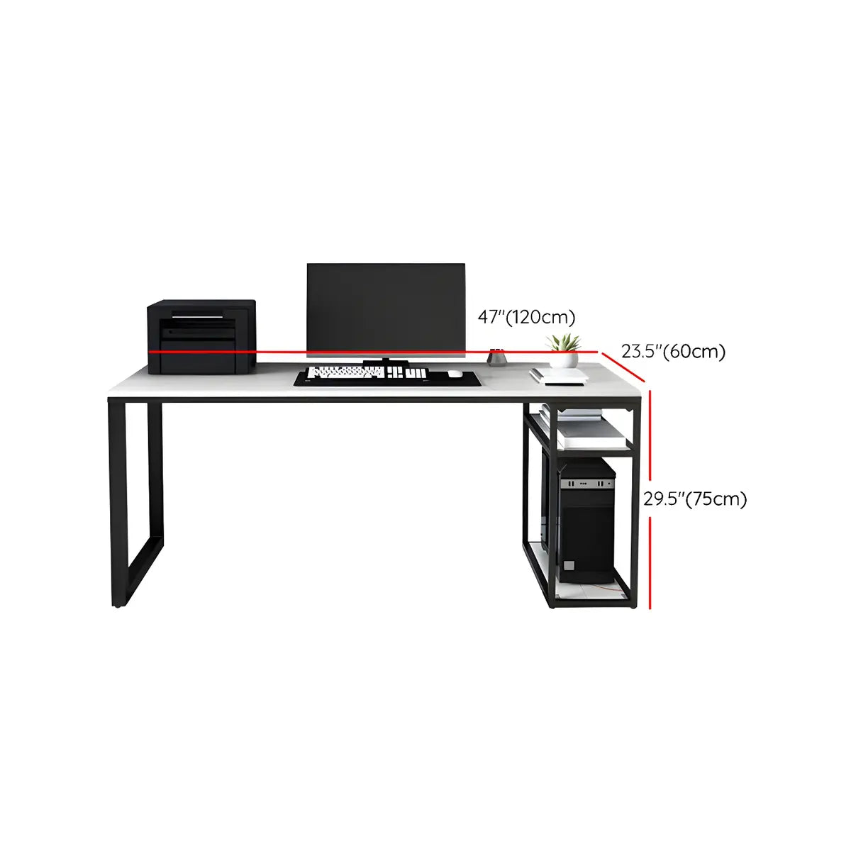 Stone Rectangular Storage Exterior Shelf Gaming Desk 